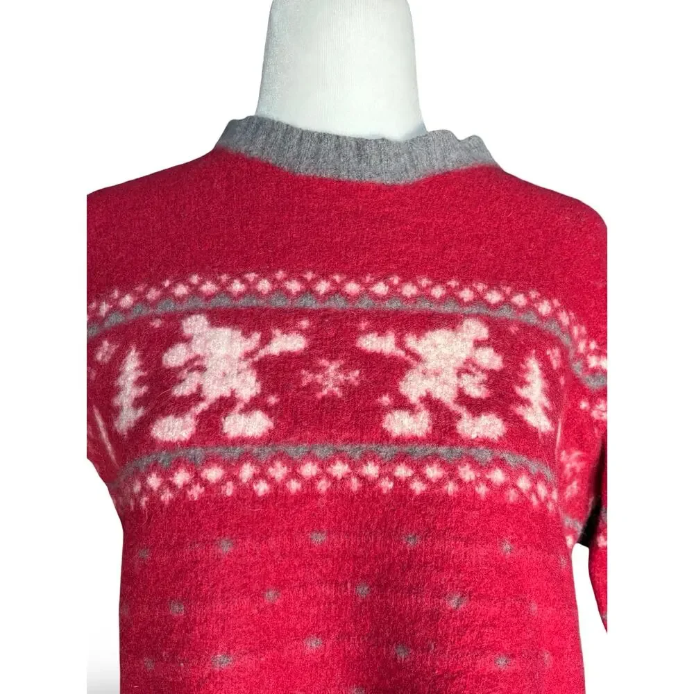 Vintage Disney Red Fair Isle Wool Sweater Mickey Mouse Holiday Knit XXL Kids‎